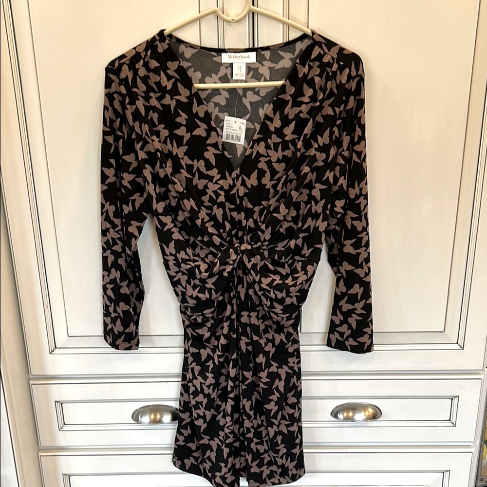 NWT motherhood maternity, black, and taupe dress size large